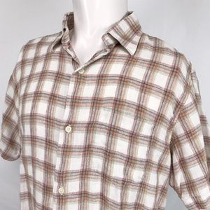 Banana Republic Linen Short Sleeve Plaid Shirt